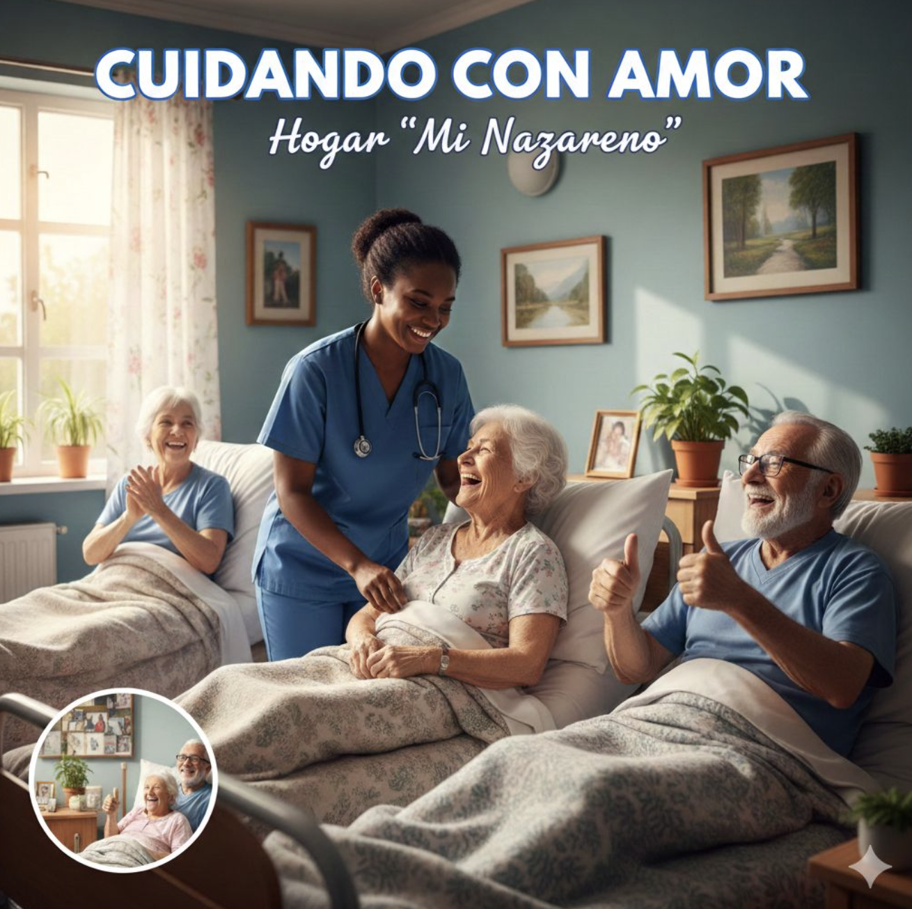 Cuidadora tomando la mano de una adulta mayor
